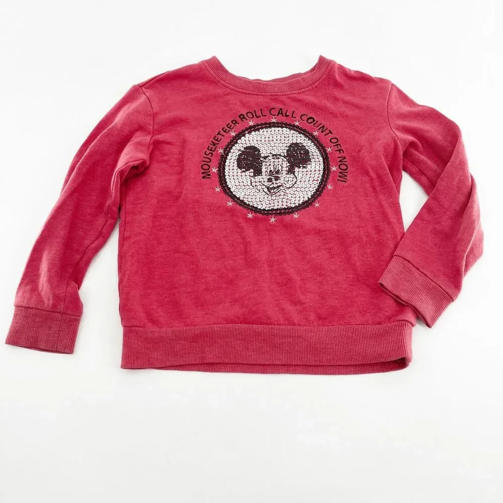 Disney Mickey Mouseketeer Sequin Sweatshirt Top Kids Size S Red Crew Neck Cotton